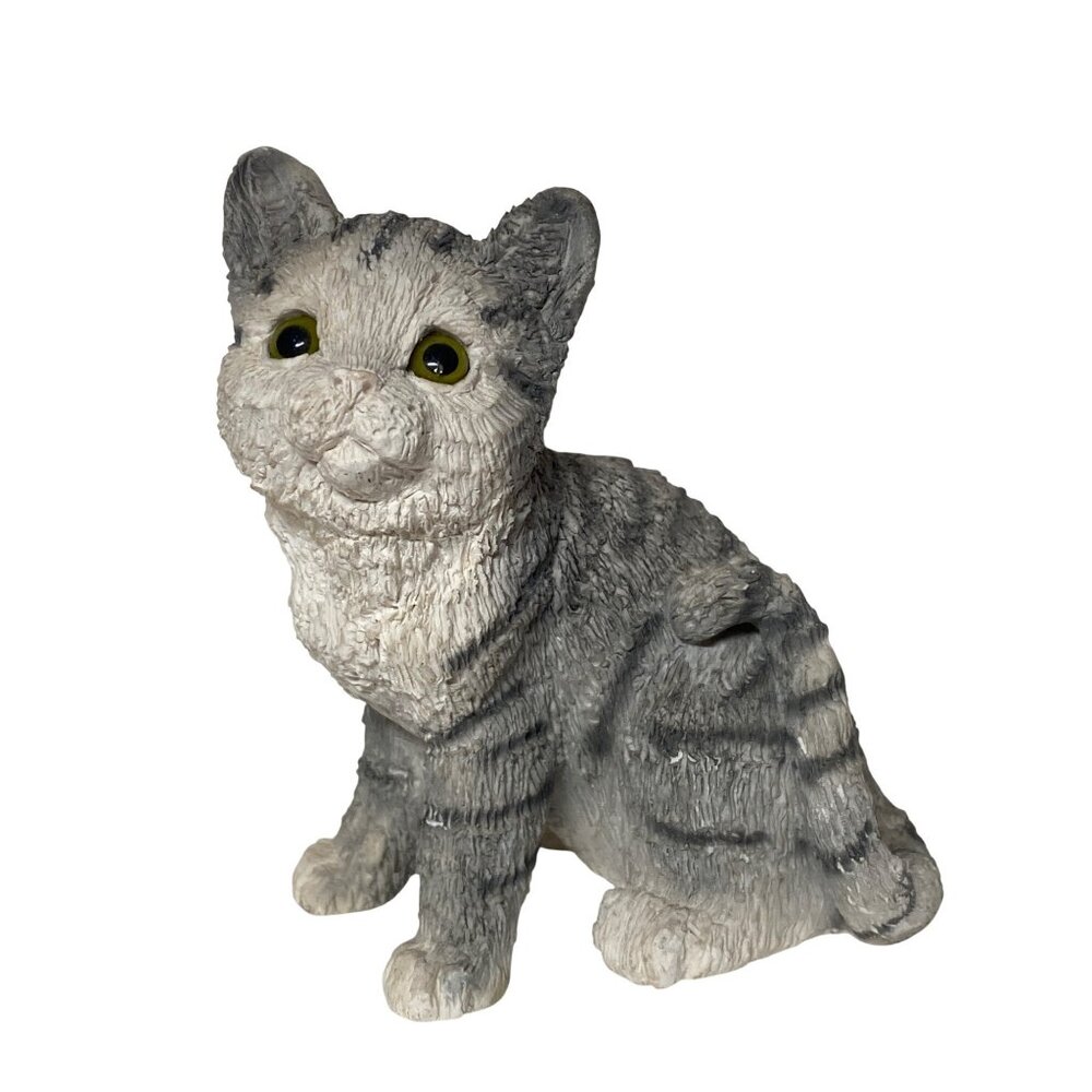 VTG United Design Co Sandicast Stone Critters Cat Tabby Gray White SC- 354 Green